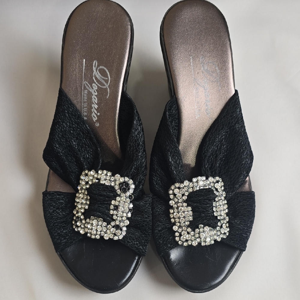 Dognis Black Mules with Rhinestone Buckle